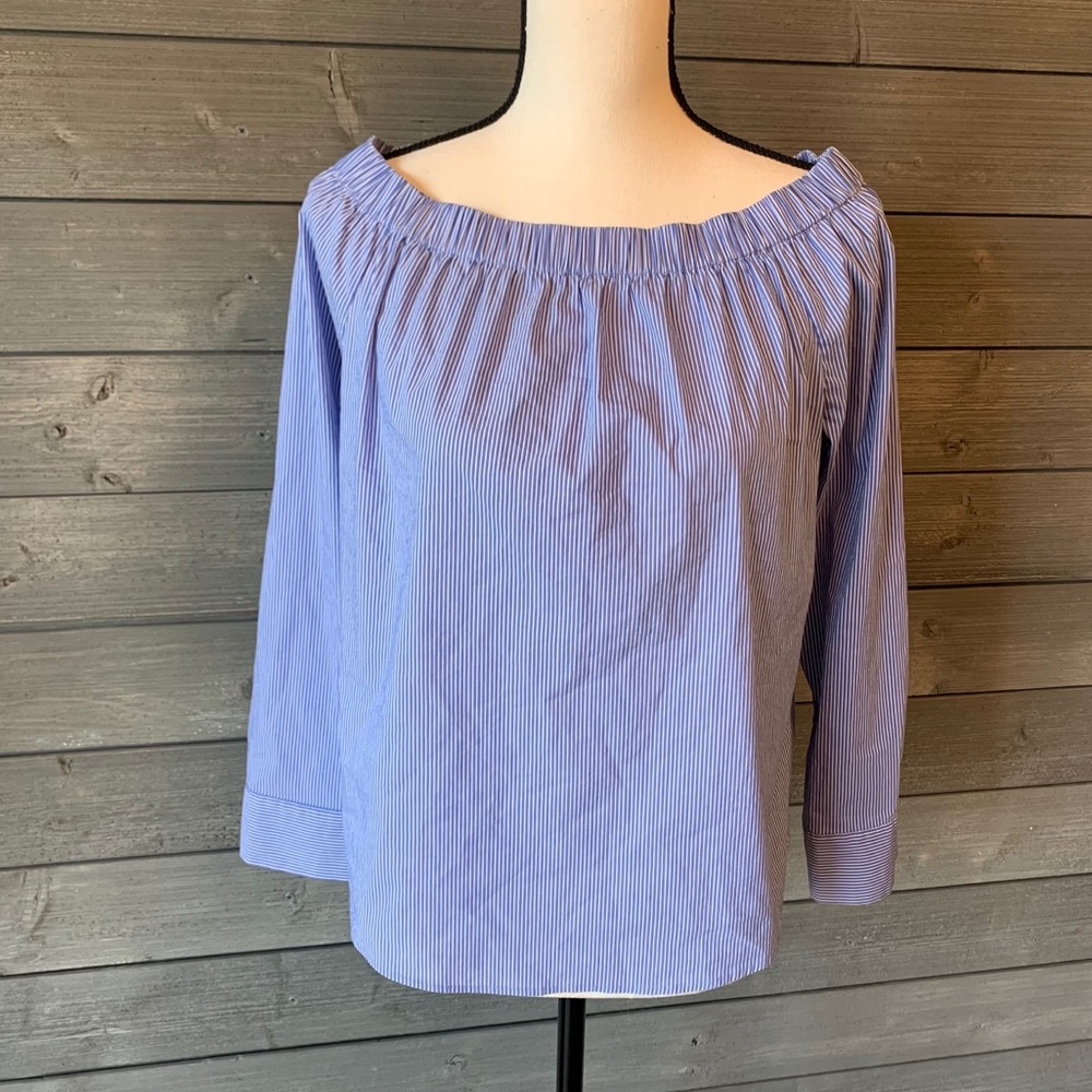 Zara blue & white striped off-shoulder top small